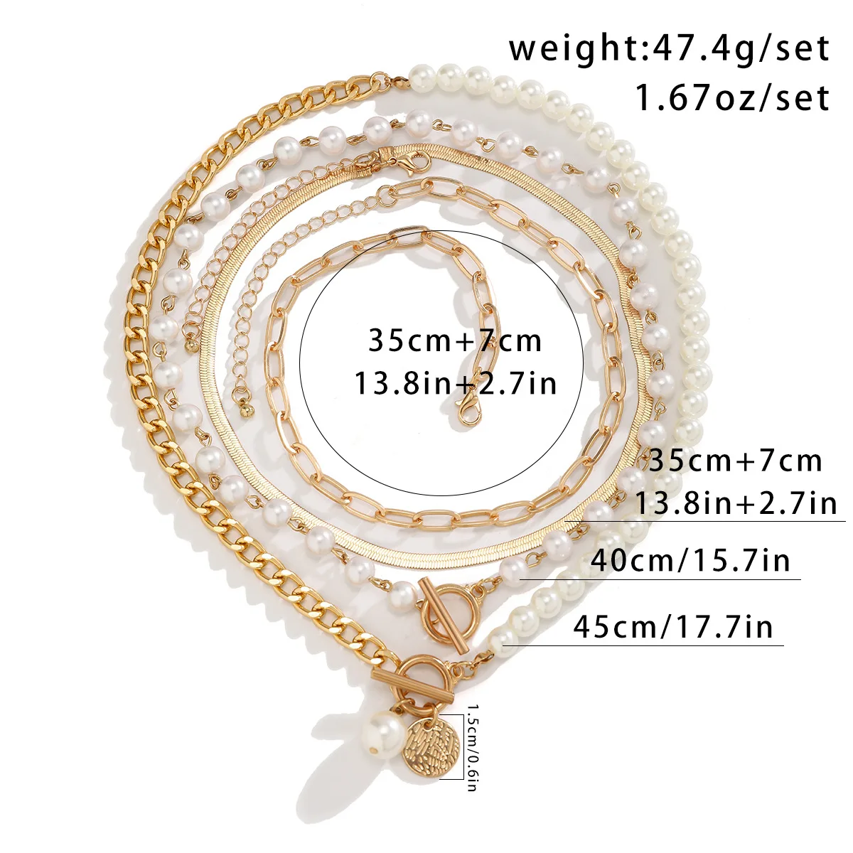 Boho Gold Metal Circular Carved Pendant Necklace Women 2024 Multi layered Sweet Imitation Pearl Fashion Girl Beach Jewelry
