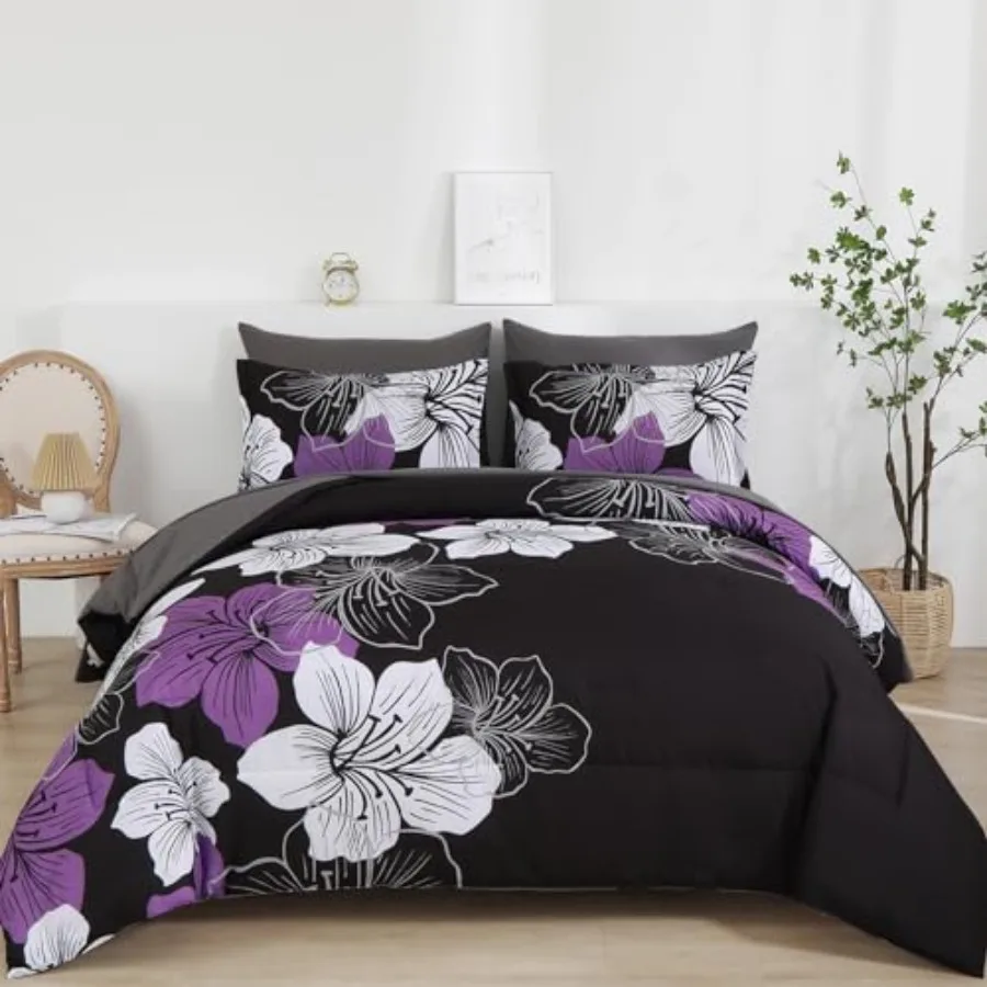 

Floral Comforter Set Size, 7 Pieces Bed in a Bag Floral Comforter and Sheet Set, Soft Microfiber Complete Bedding Sets for All