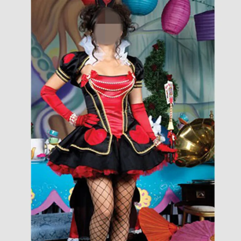 

New Arrival Queen of Heart Cosplay costume fancy dress sexy deluxe princess costume Female queen halloween Party Dresses