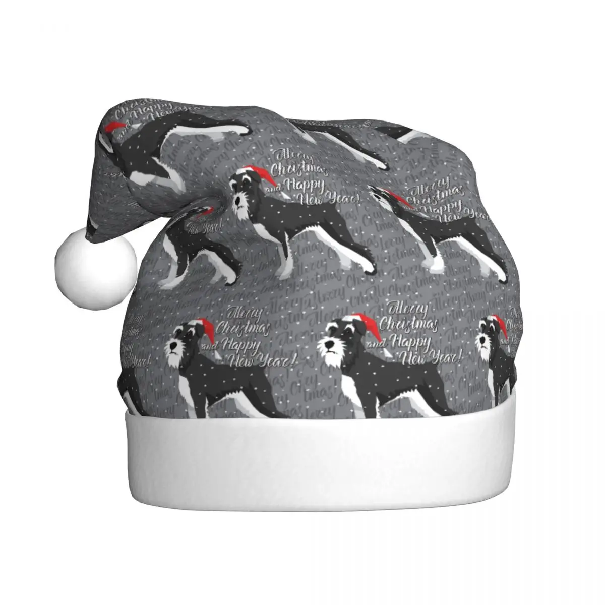 Miniature Schnauzer Christmas Hats for Adult Men Women Gift for Animal Dog Lover Santa Hat Cap Xmas Decoration Headdress