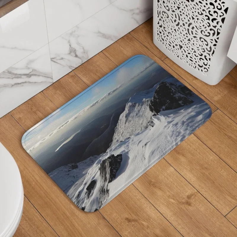 Soft Doormat Nature Snow Mountain Landscape Print Decorative Floor Mat for Entry Bathroom Western Home Winter Holiday