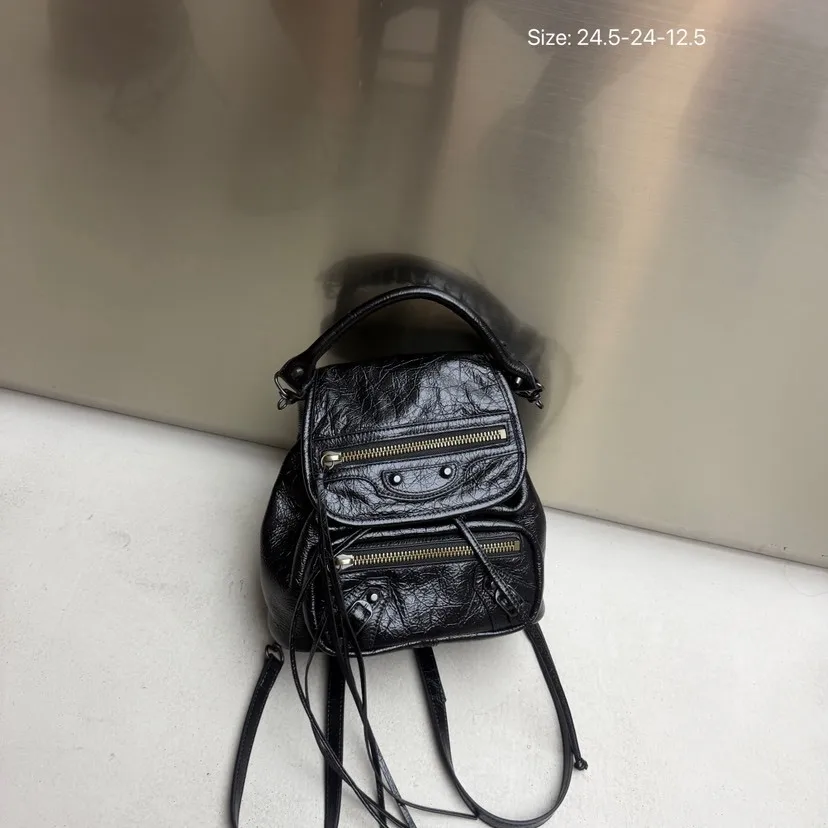 Leather Biker Bag Casual Double Shoulder Bag New 2026 Retro Single Shoulder Handbag Small Backpack for Women Youth Trend