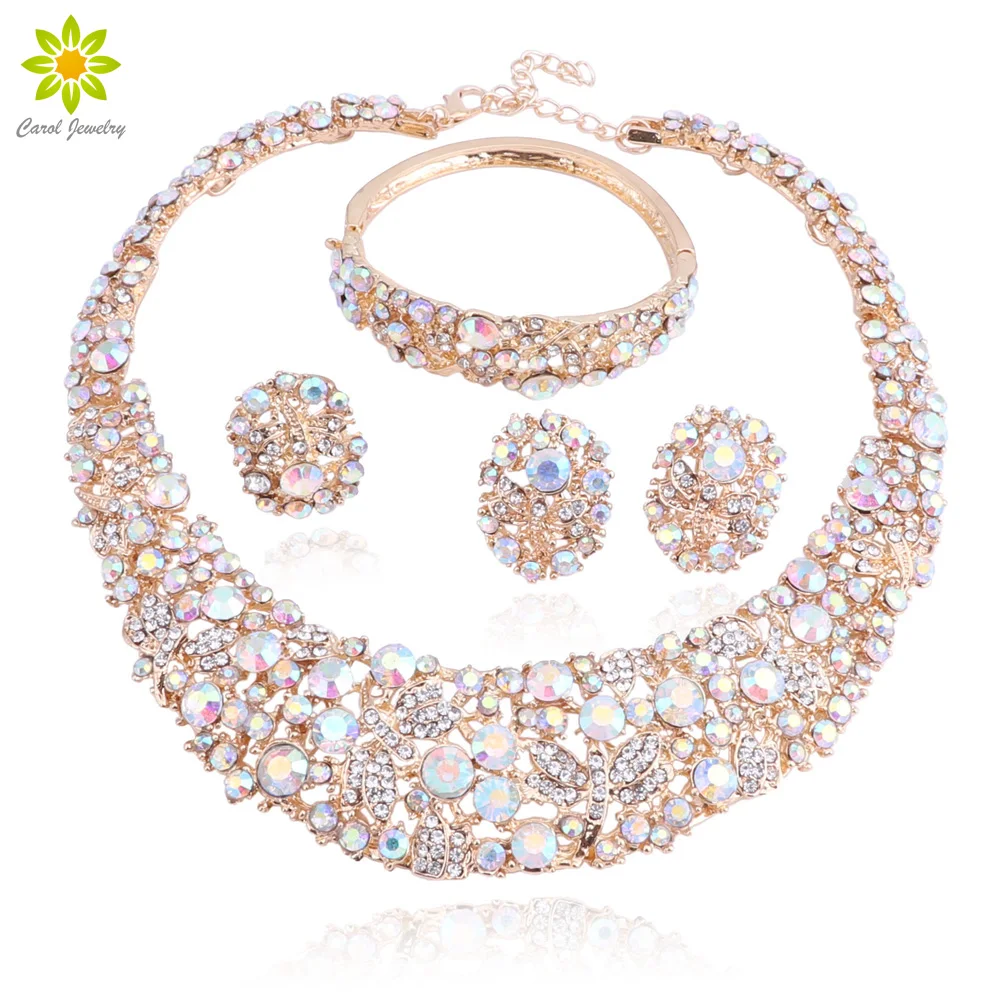 Nigerian Wedding African Beads Jewelry Sets AB Color Crystal Necklace Earrings Sets Jewelry Set Wedding Accessories Party
