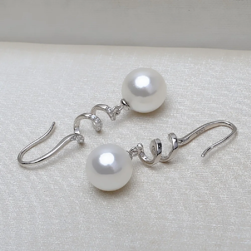 

Персонализированные серьги-крючки AAAA9-10 мм 10-11 мм Натуральный японский белый круглый жемчуг Серьги 925