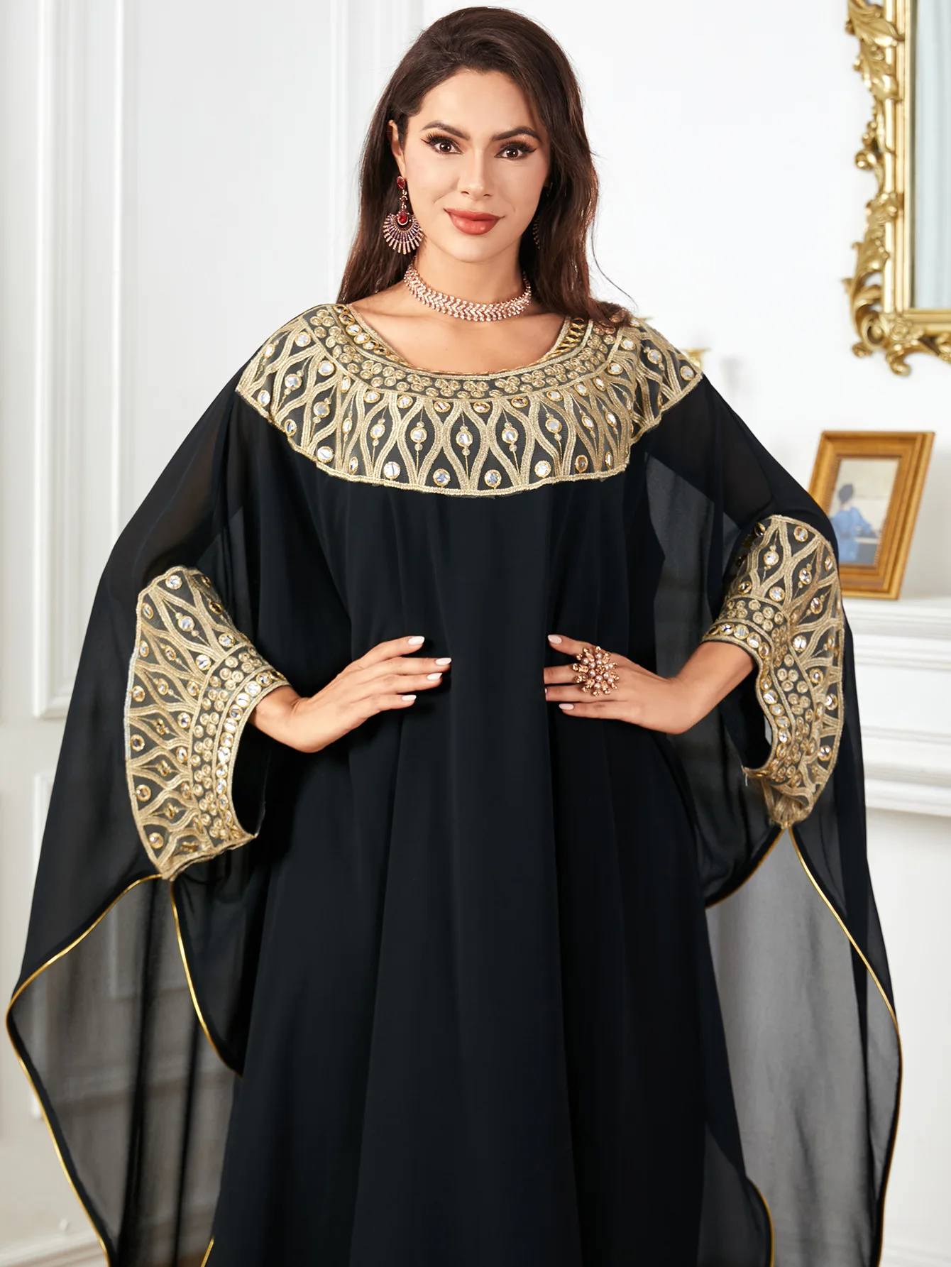 Marokko-Kaftan, schwarzes muslimisches Maxikleid mit Fledermausärmeln für Frauen, 2024, Dubai, Abaya, Türkei, arabische Robe, Kaftan, Djellaba, Jalabiya Eid