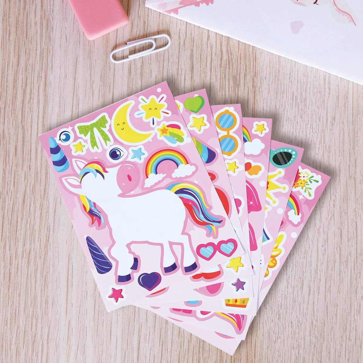 12 ورقة قوس قزح الحصان الأطفال DIY لغز ملصق ألعاب يونيكورن حفلة عيد ميلاد جعل وجه مضحك تجميع بانوراما ملصقات الهدايا