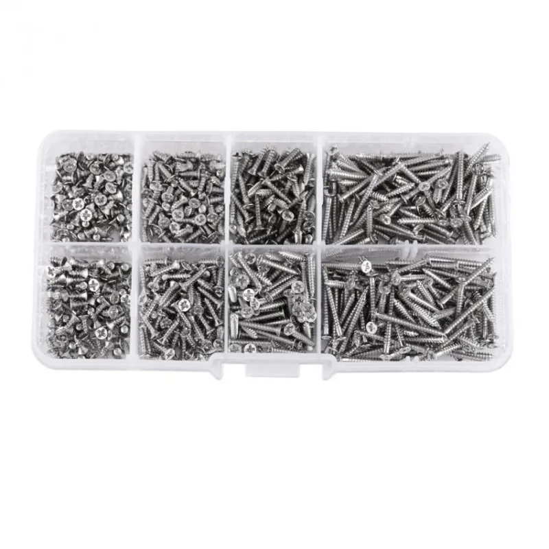 800pcs/box Stainless steel self tapping cross scre M2x4 M2x5 M2x6 M2x8 M2x10 Assortment Kit Lock Nut Wood Thread Nail Screw Sets