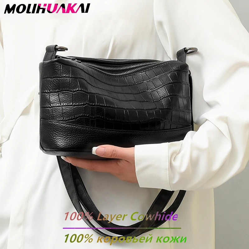 Three Layer Opening Shoulder Bags 100% Genuine Leather Handbags Women Bags Designer High Quality Crossbody Bags for Women Bolsa