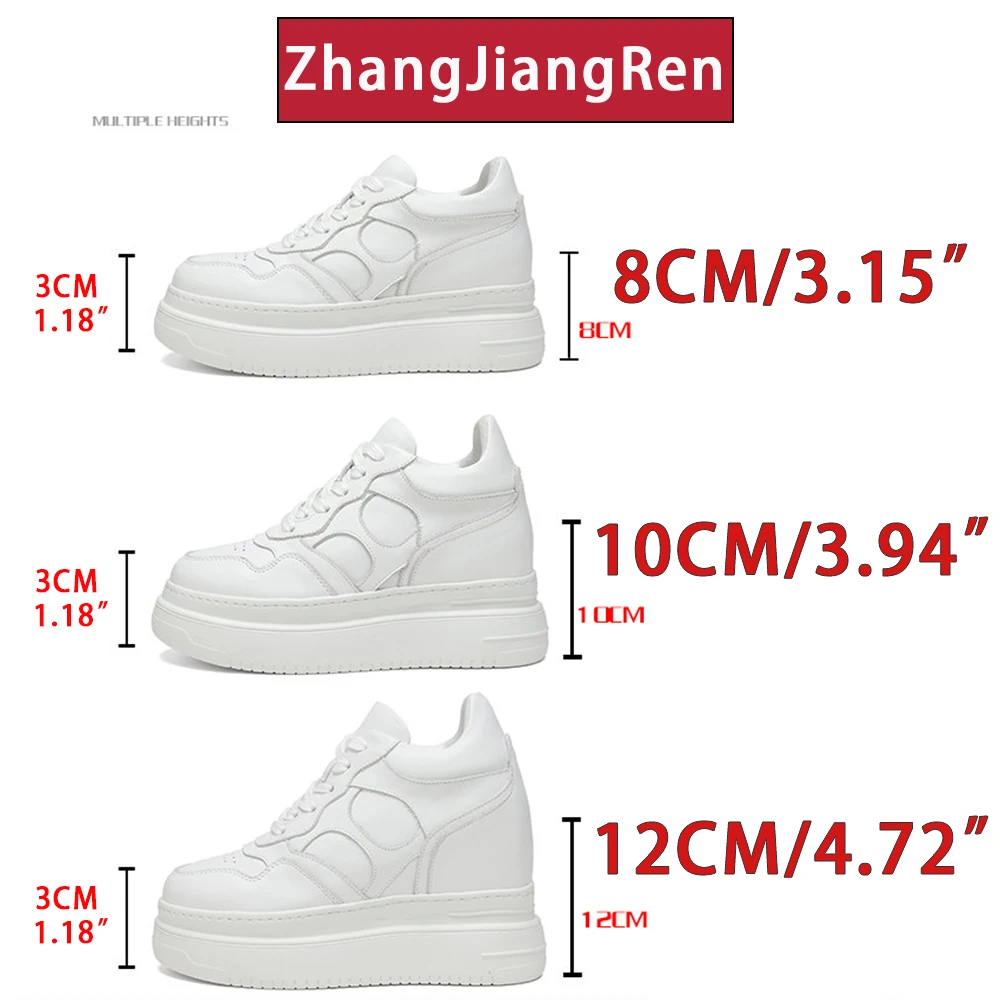 12cm Platform Elevator Sneakers Women Casual White Shoes Genuine Leather 8cm Height Increasing Shoes Female Summer Mesh Sneakers