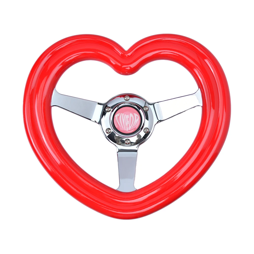 

TIYPEOR 320mm ABS Heart-Shaped Car Steering Wheel Red 5MM Bracket Racing Steering Wheel for 6 Bolts Horn Button