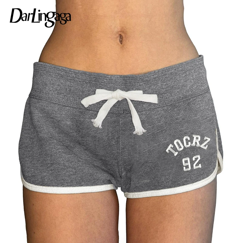 

Darlingaga Casual Digital Letters Embroidery Drawstring Micro Shorts Women Side Slit Contrast Color Mini Bottoms Summer Homewear
