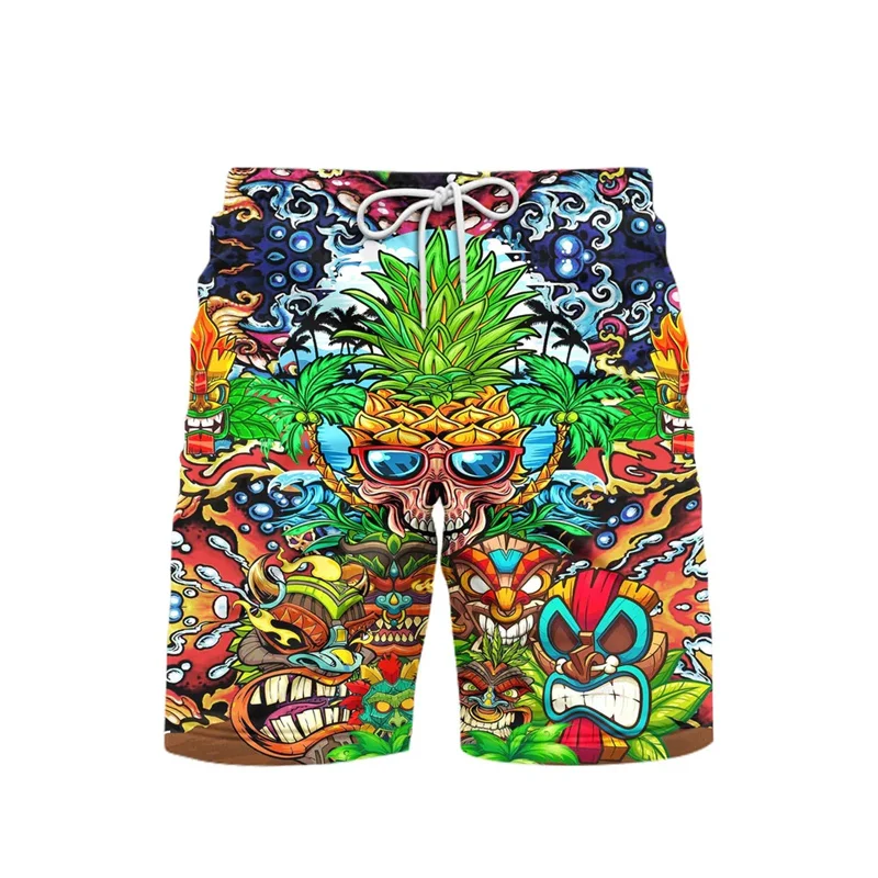 Fashion Hawaii Tiki Print Beach Short For Men's Clothing Leisure Sport Breathable Shorts Vacation Travel Trend Style Pants 2025