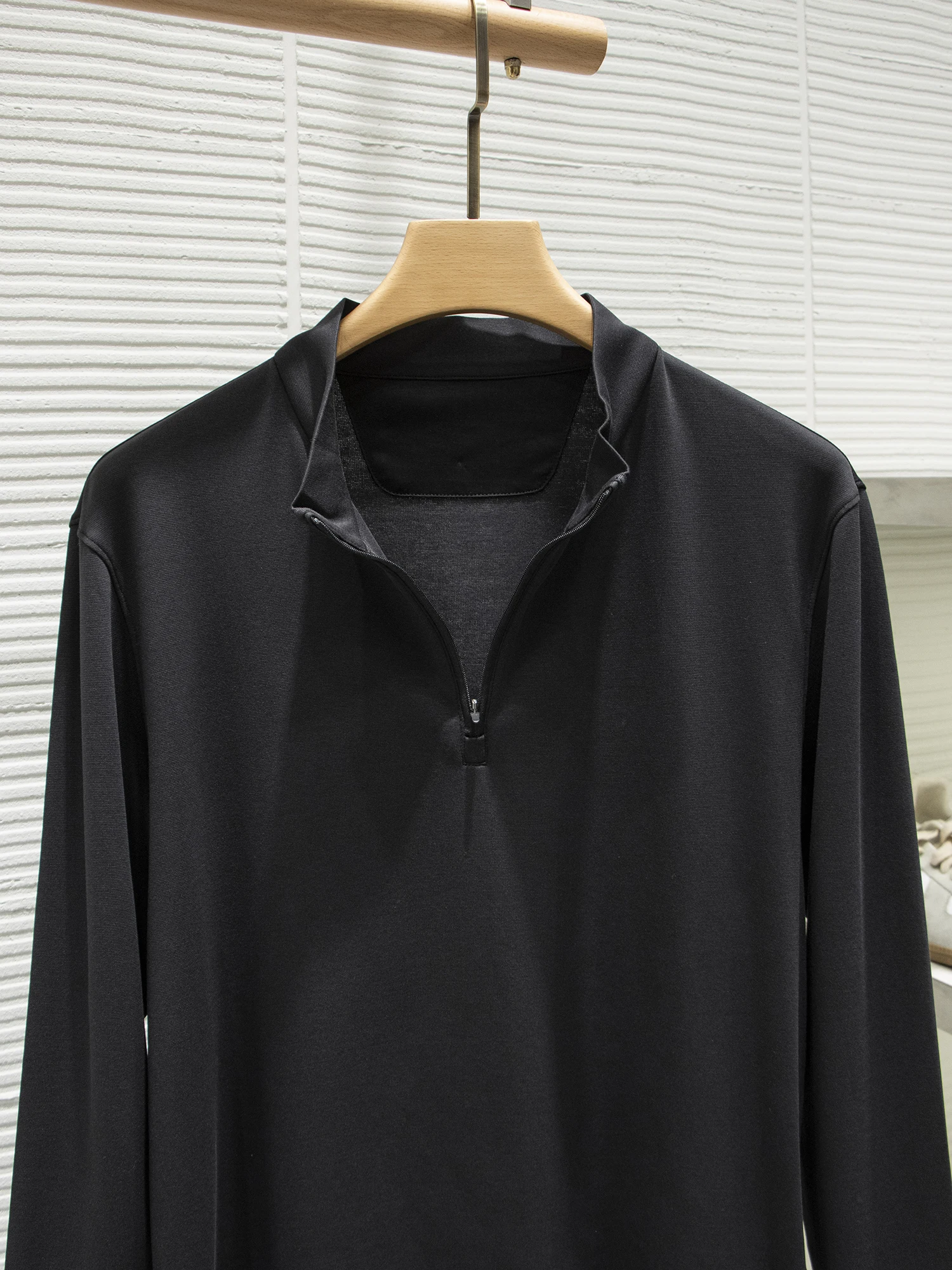 Cloud-Like Soft Touch Men's Stand Collar Open Front Sport Long Sleeve T-Shirt Fashionable Urban Style Standard Fit Daily Wear