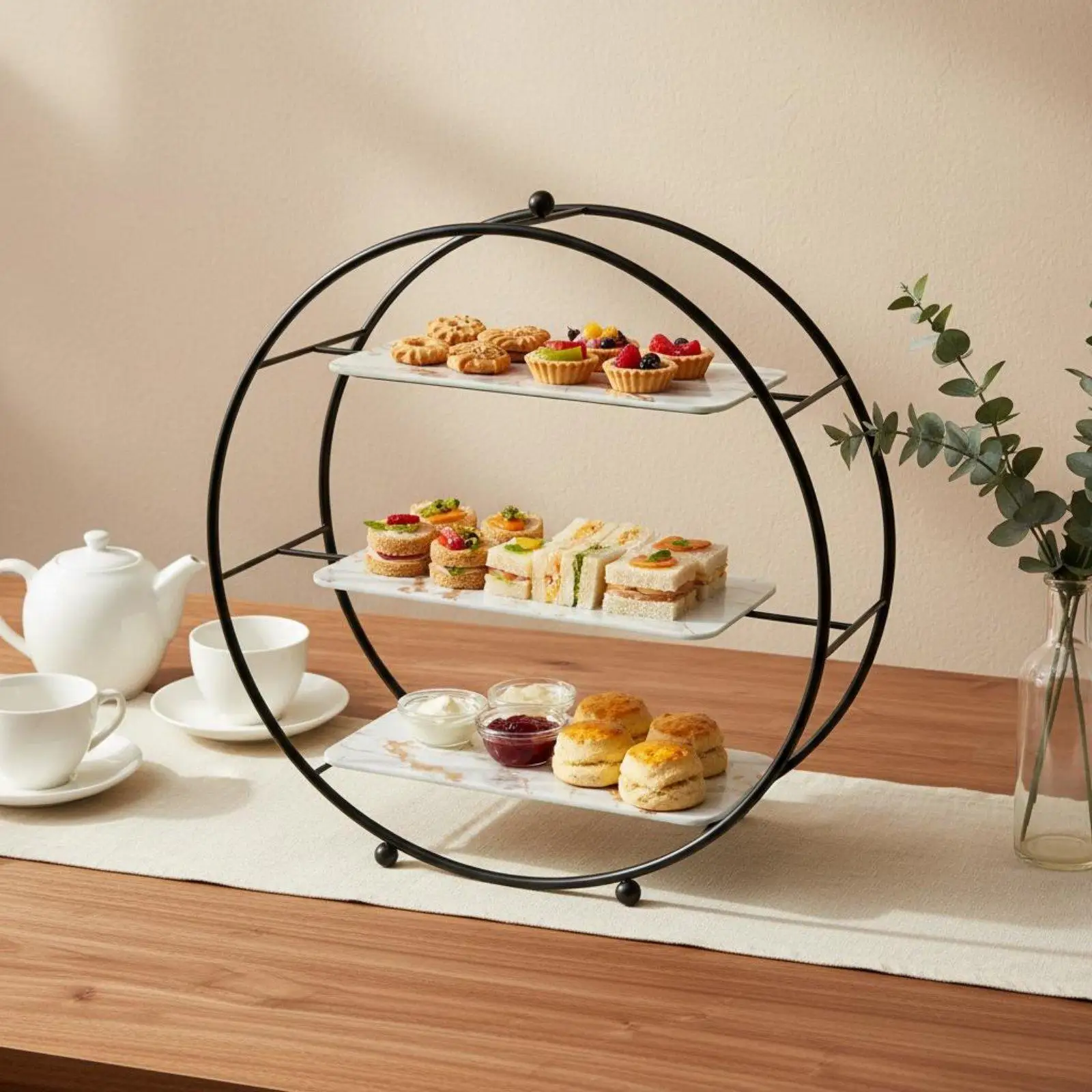 3 Layer Stand Sturdy Iron Frame 3 Tier Cake Effortless Setup to Clean Round