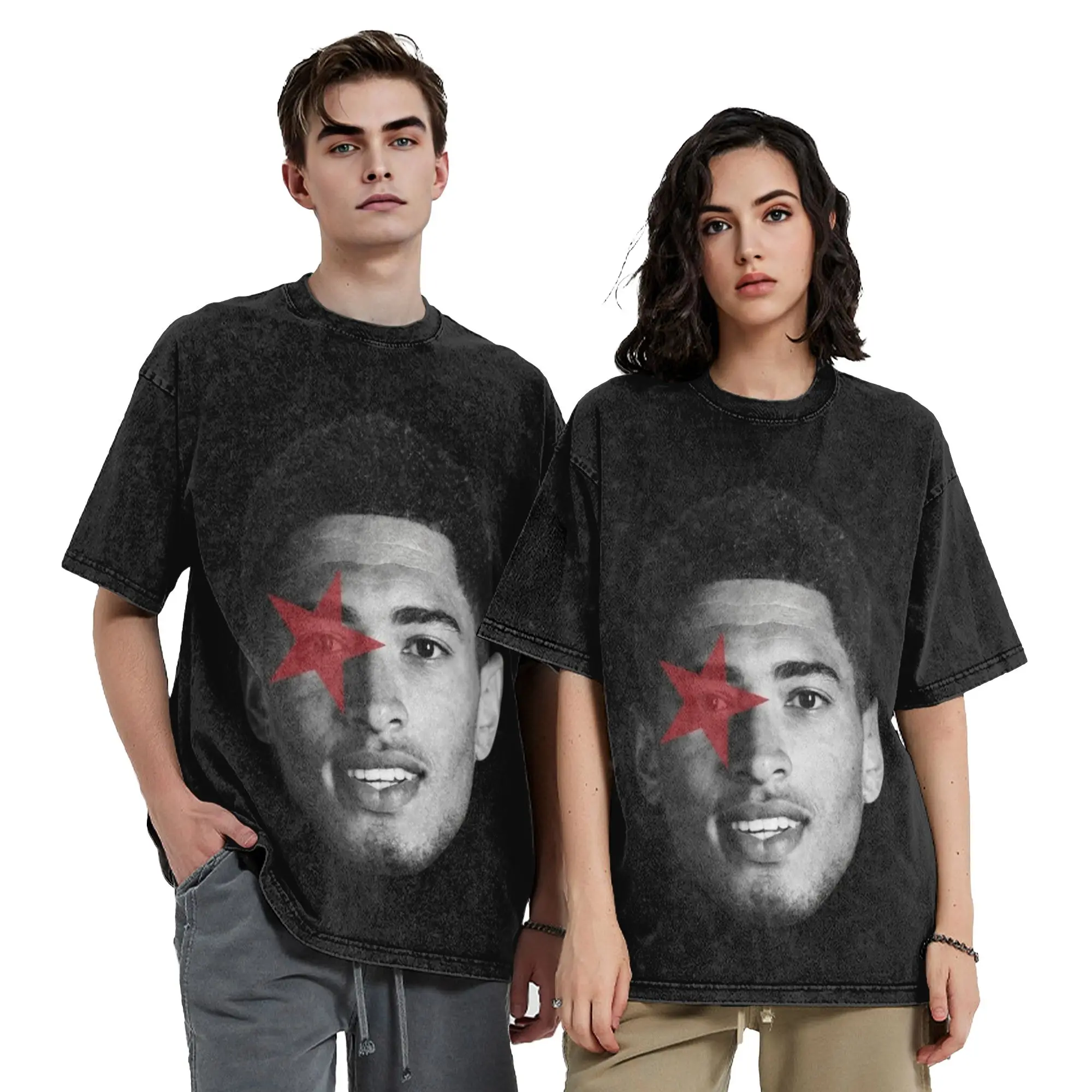 Judes Bellinghams big head red star Washed T Shirt Streetwear Hip Hop T-Shirts Tees Tops Men Women 100% Cotton Oversize Printed
