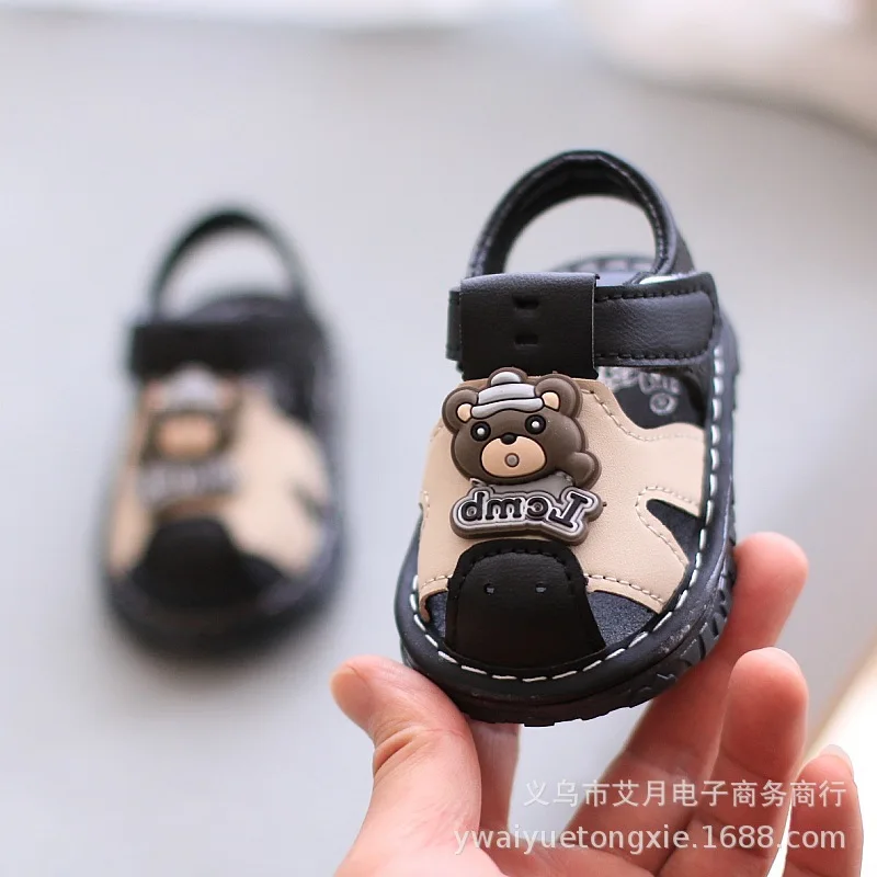 

Summer Boys Children Bear First Walking Sandals Girls Baby Casual Shoes Sound Sandals Soft Sole Closed-toe Sandals Beach Shoes