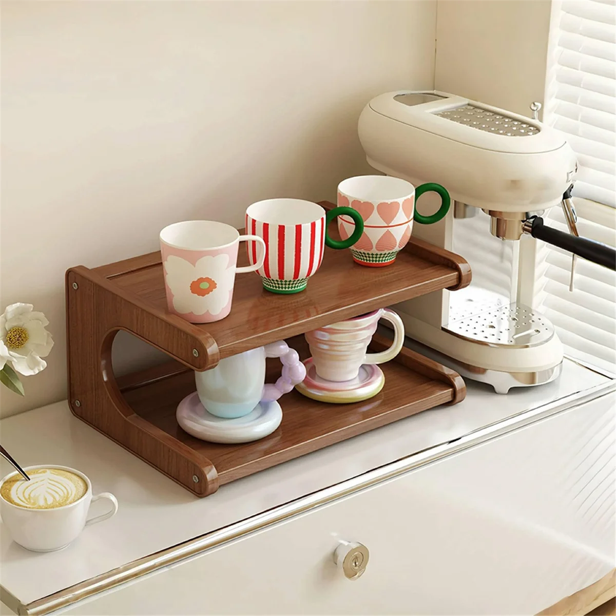 2025+ منظم محطة بار القهوة، رف تخزين ملحقات الشاي، منظم شراب القهوة، رف عرض الكوب