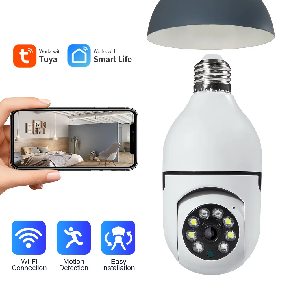 5MP 1944P Tuya APP E27 Lamp Head Socket PTZ IP Camera Full Color AI Humanoid Detection Home Security CCTV Baby Monitor