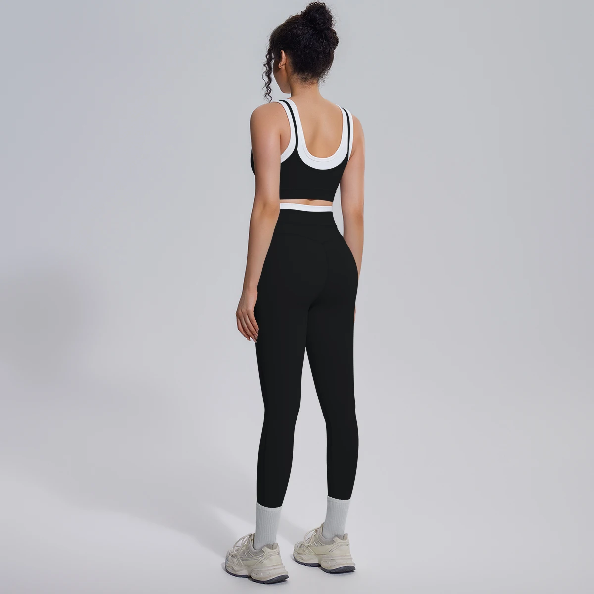 Rooftrellen 2-teiliges Yoga-Set für Damen, sexy Sport-BH, Yoga-Top mit Brustpolster, Farbblock-Design, Yoga-Hose mit Po-Formung, Damen-Fitness-Set – Detail 8