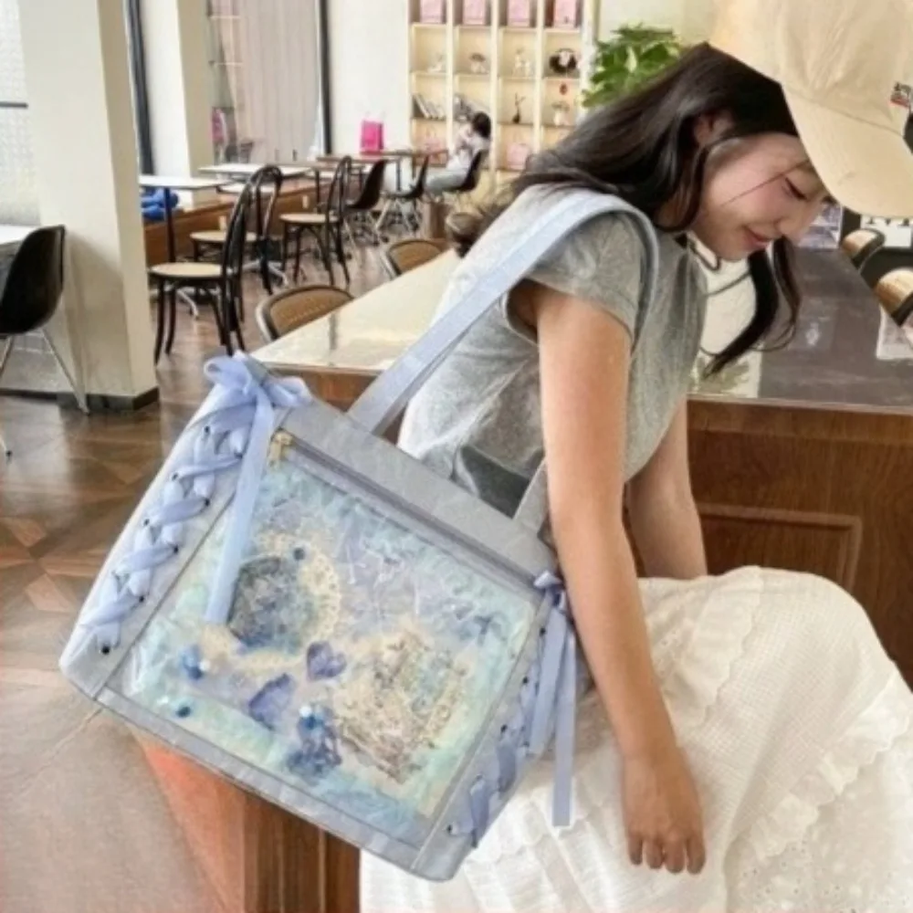 Versatile Fashion Ribbon Itabag Large Capacity Large Anime Bag Daily One Shoulder Tote Bag luxury Transparent Display handbags