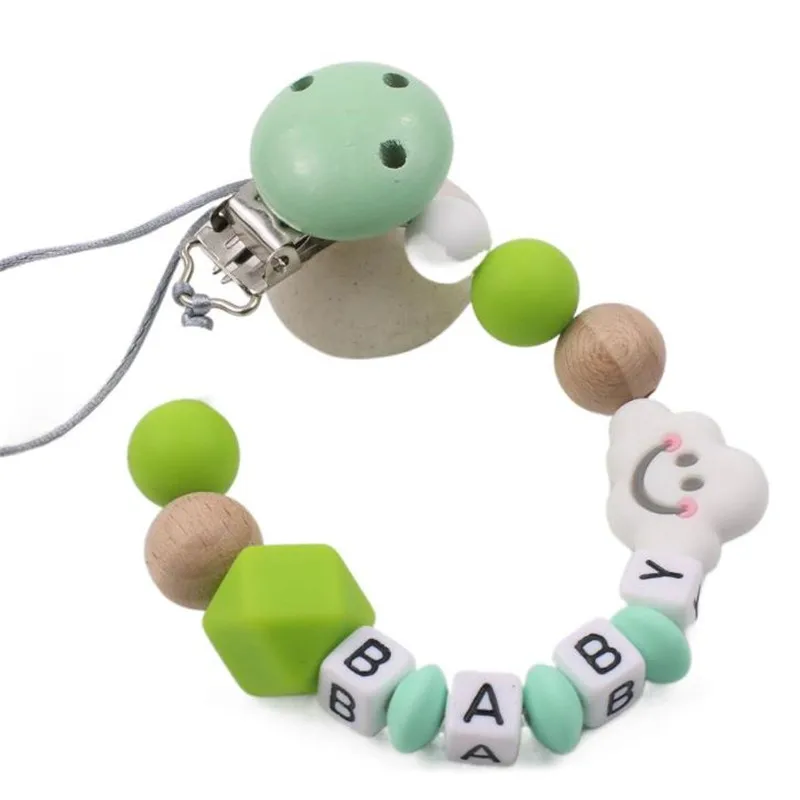 Clip per ciuccio con nome personalizzato per bambini Simpatico silicone alimentare fatto a mano con catena per ciuccio per succhietto per regali per bambini