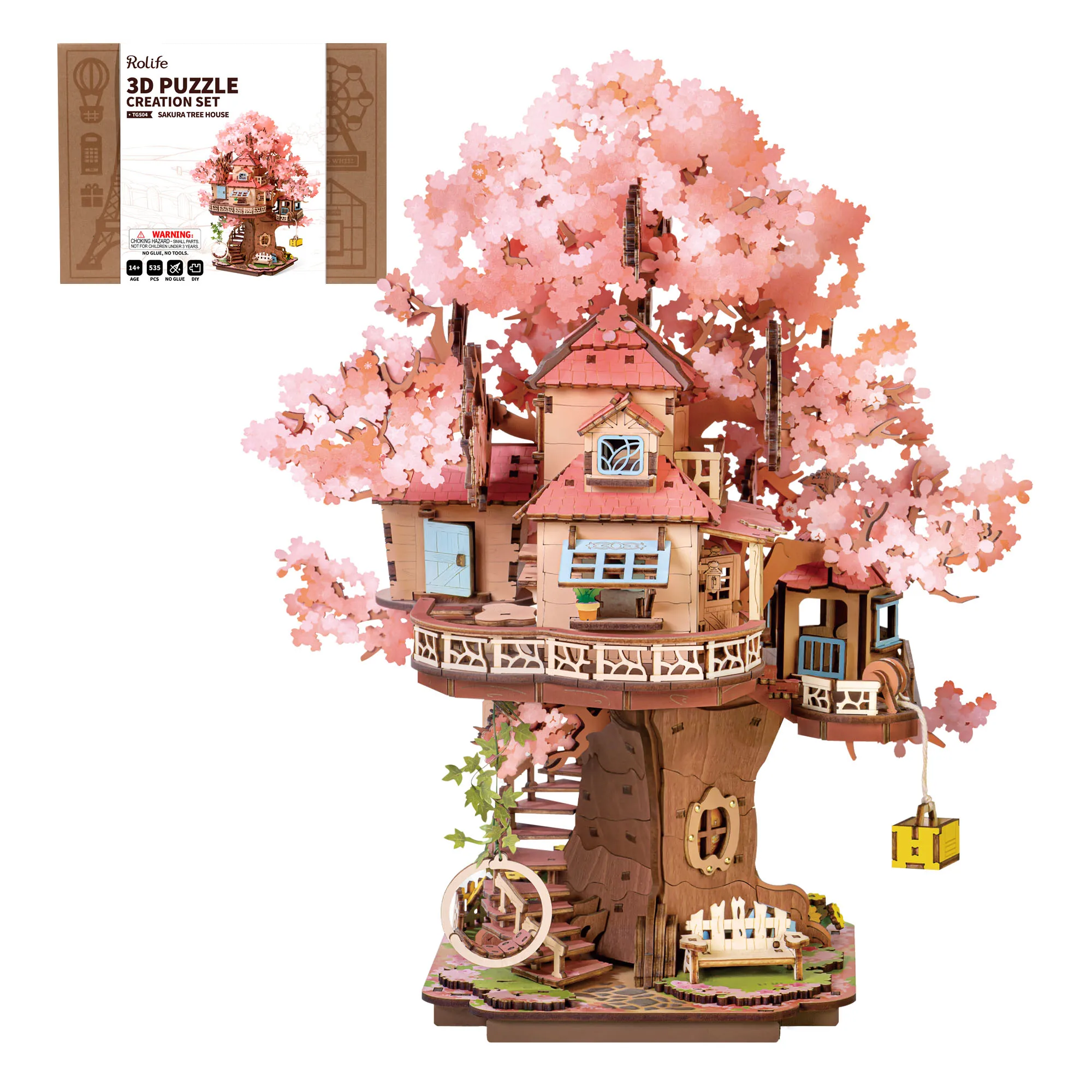 Rolife Wooden 3D Puzzle Toys - Sakura Tree House Model Building Kit DIY Craft Kit for Home Decor Ideal Gift for Adults Teens Girls