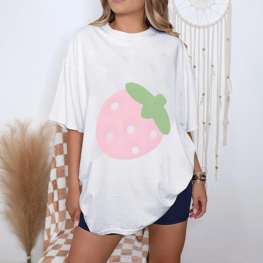 

Новая женская футболка большого размера Cute Strawberry Y2k - высококачественный хлопковый летний топ, милый свободный крой, женская одежда в стиле Y2k