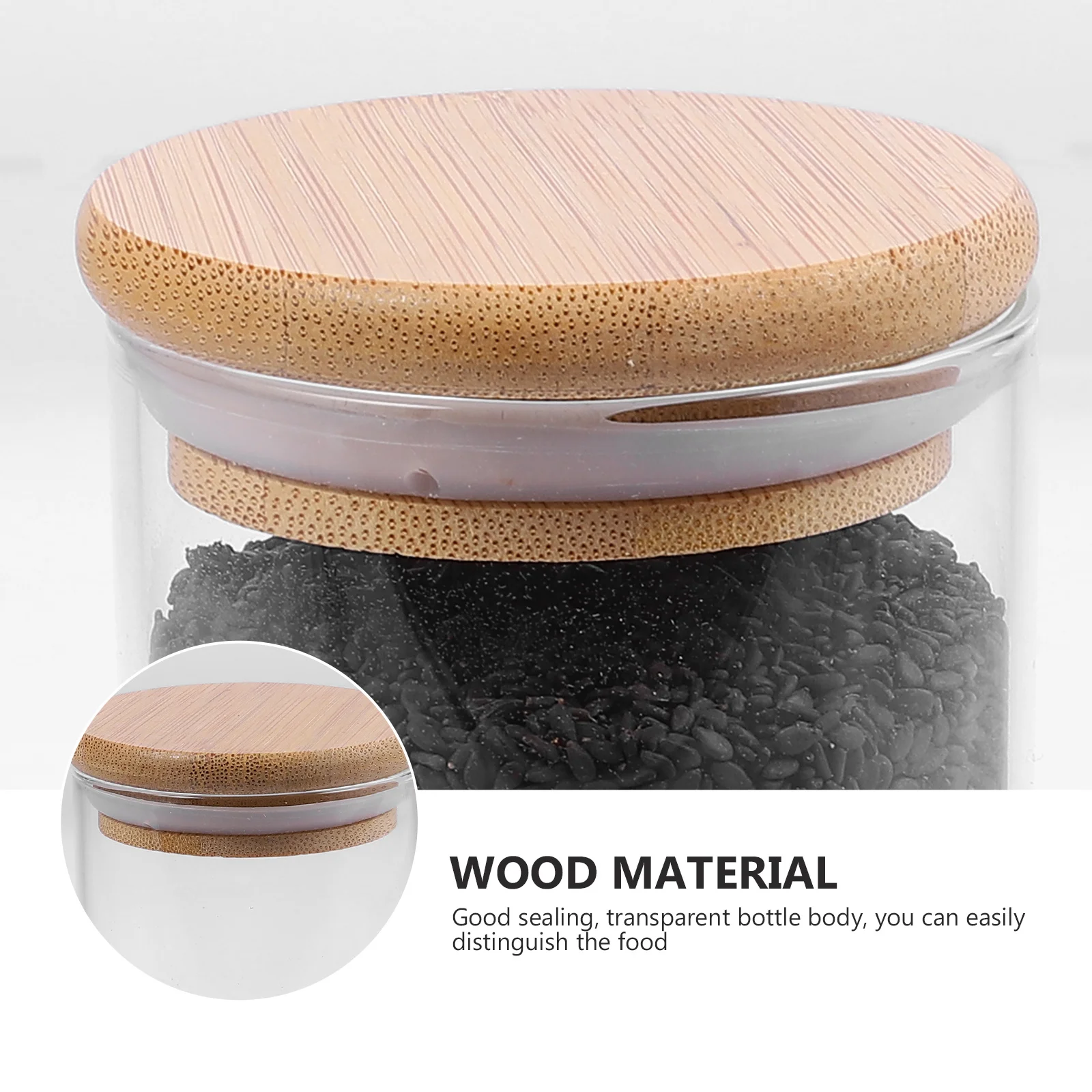 

1Pcs Bamboo Lid Glass Storage Jar Transparent Kitchen Food Container Sealing Airtight Multipurpose Snack Ingredient Organizer