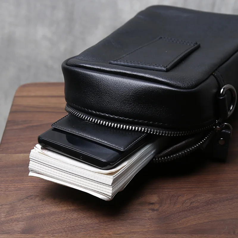 Mens Leather Small Shoulder Bag Casual And Fashionable Simple Top Layer Cowhide Mini Shoulder Bag Crossbody Bag summer Phone Bag