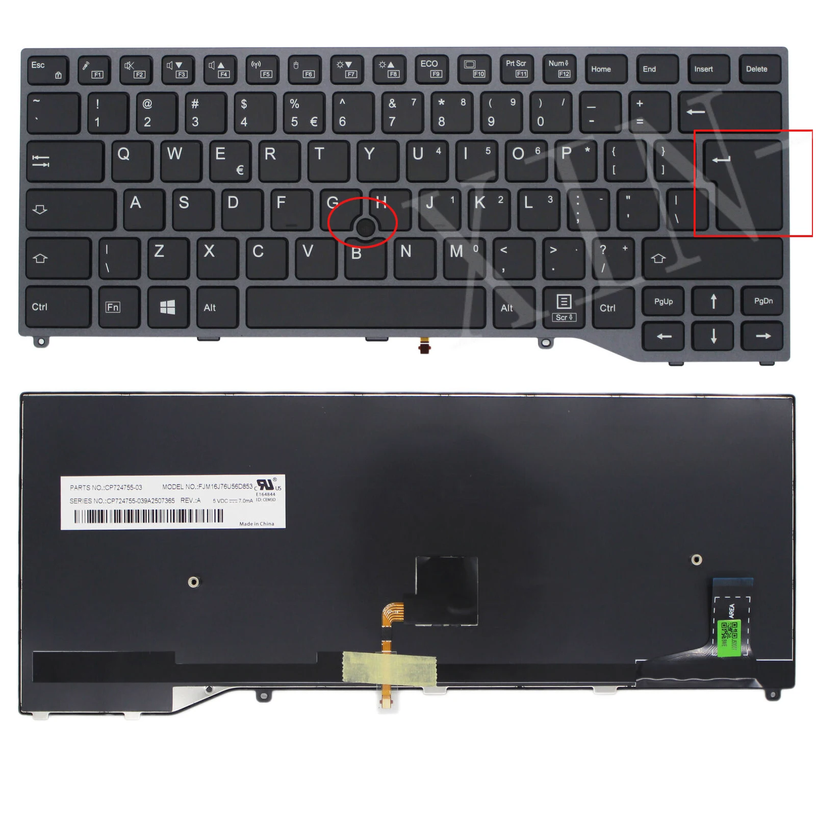 

UI Backlit US-Intl Keyboard Grey Frame For Fujitsu Lifebook U747 U748 U749 TrackPointBlack