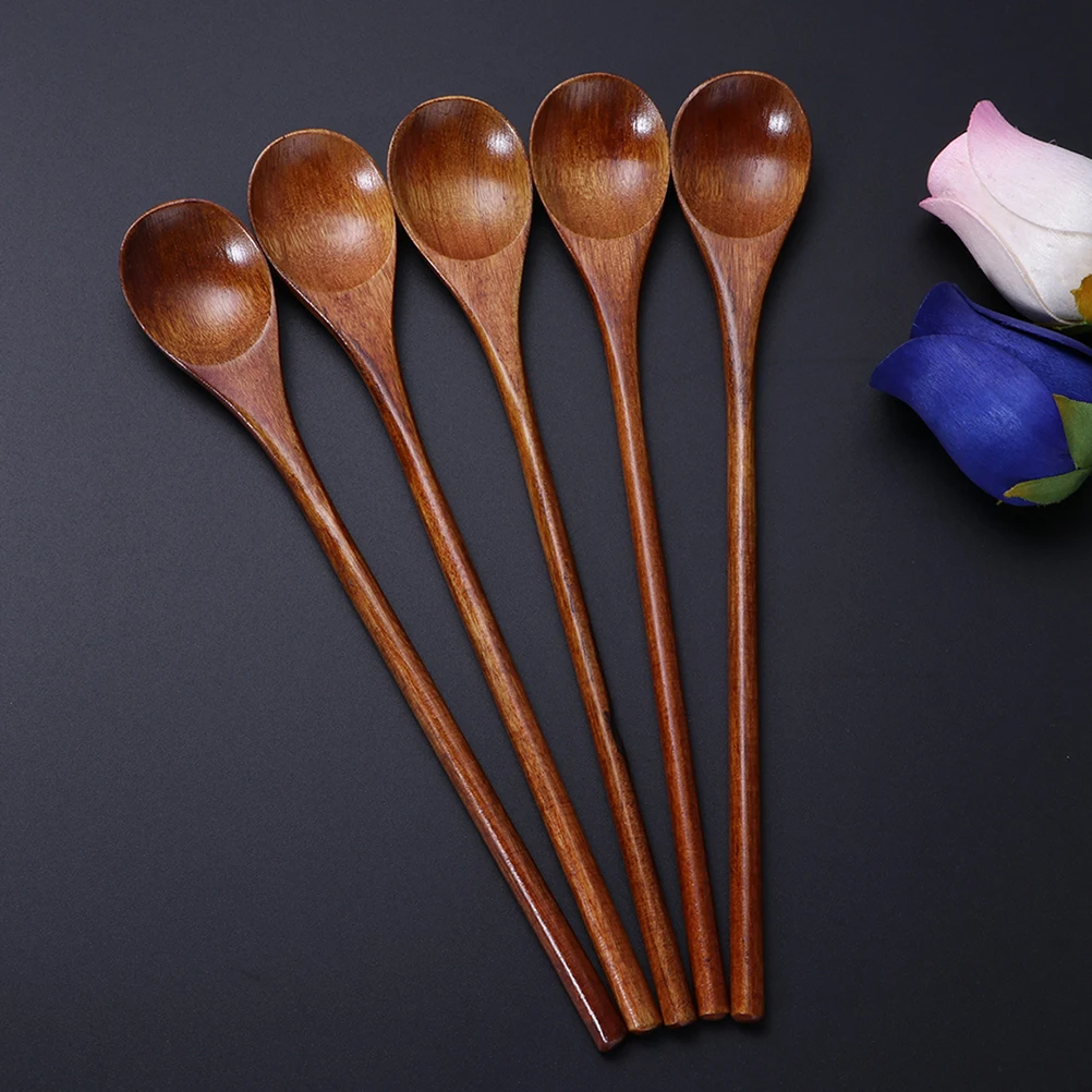 

10 Pcs Mixing Spoon Comfortable Handle Spoons Wood Tablespoon Natural Color Kitchen Tools Wooden Simple Design