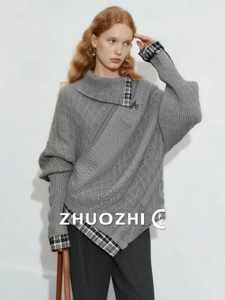 

Loose Cowl Ne Knitted Sweater Twist Flower Design Lazy Sle Deconstructed Asymmetrical French Sle Soft Long Sve Sweater