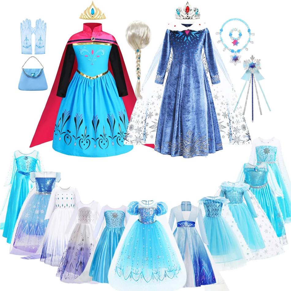 Elsa Dress for Girl Kids Long Sleeve Princess Costume Dress Girls Party Gown Halloween Cosplay Clothes 4 5 6 7 8 9 10 Years