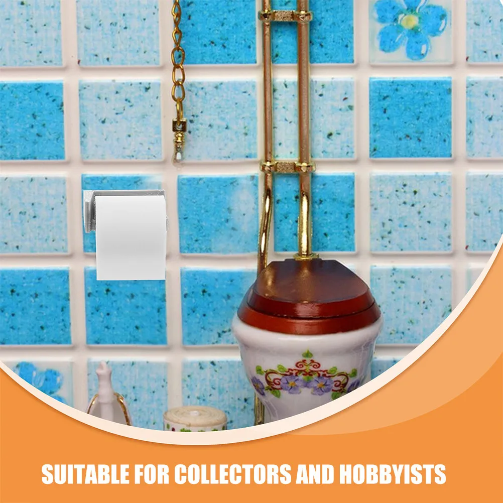 1Set Miniature Toilet Paper Holder Realistic Dollhouse Bathroom Accessory Simulation Paper Rolls Charming Scene
