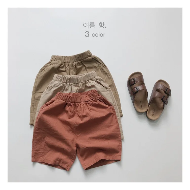 Korean Kids Casual Pants Boys Girls Baby Wide Leg Straight Shorts Cotton Linen Five Point Pants Trendy