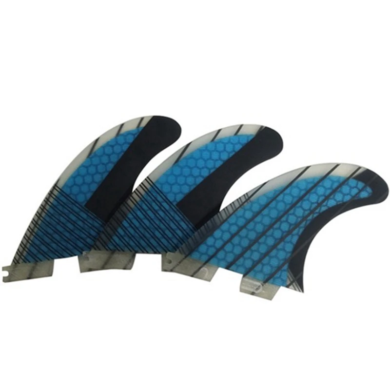 NEW-G5 Surf Fins Three-Piece Surfboard Accessory Honeycomb Rudder For FCS2 Surfboard Base Blue