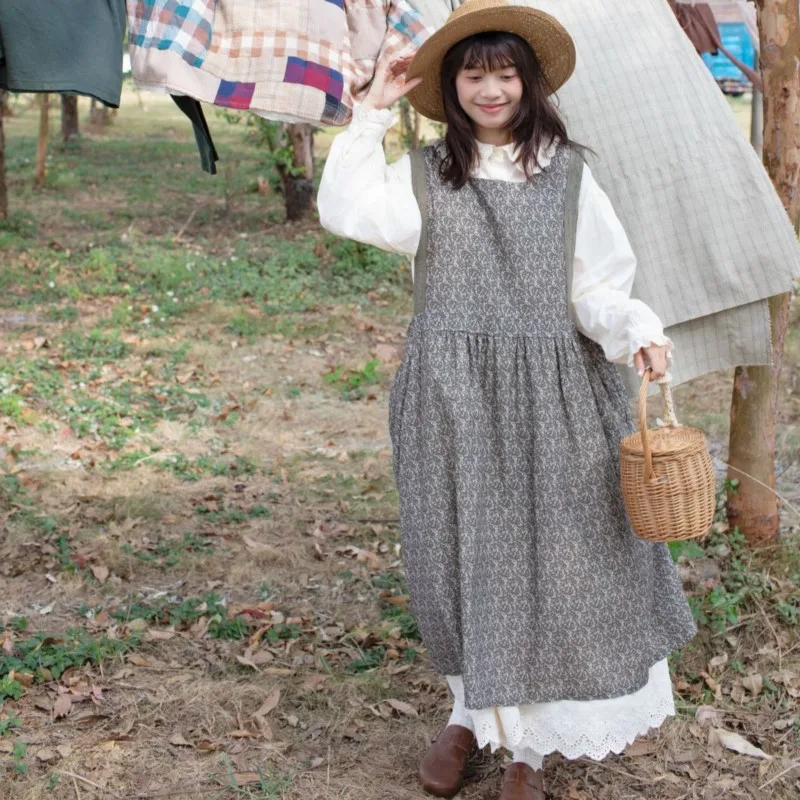 Johnature 2025 vestido de primavera novo doce vestido floral feminino vintage japonês casual solto camadas bainha externa vestidos colete de renda