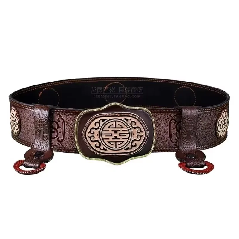 Mongolian Robe Men Mongolian Elements Pure Cowhine Retro Widening And Lengthening Belt