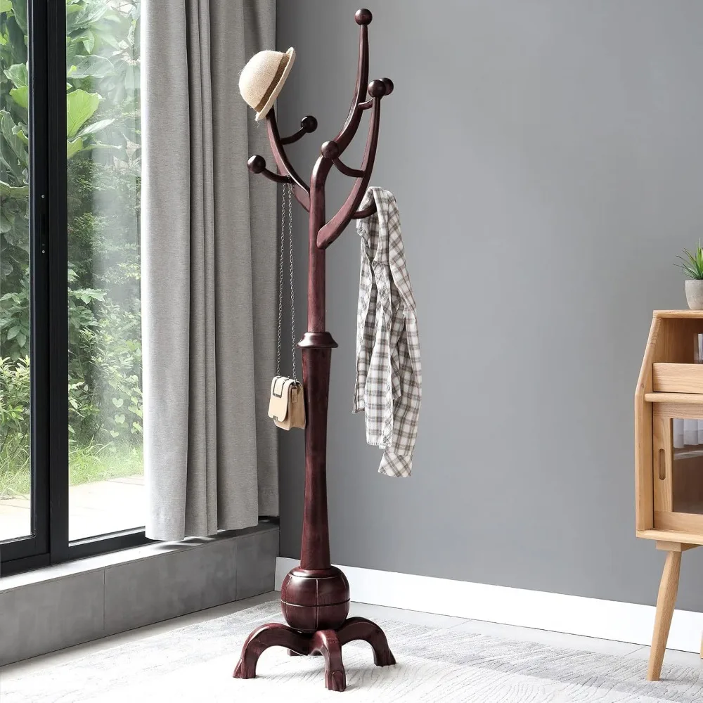 

Coat Rack Freestanding Wood Tree Rack with 8 Hooks, Creative Design Tree Branch-look, Coat Tree Clothes Hanger Stand with Stable