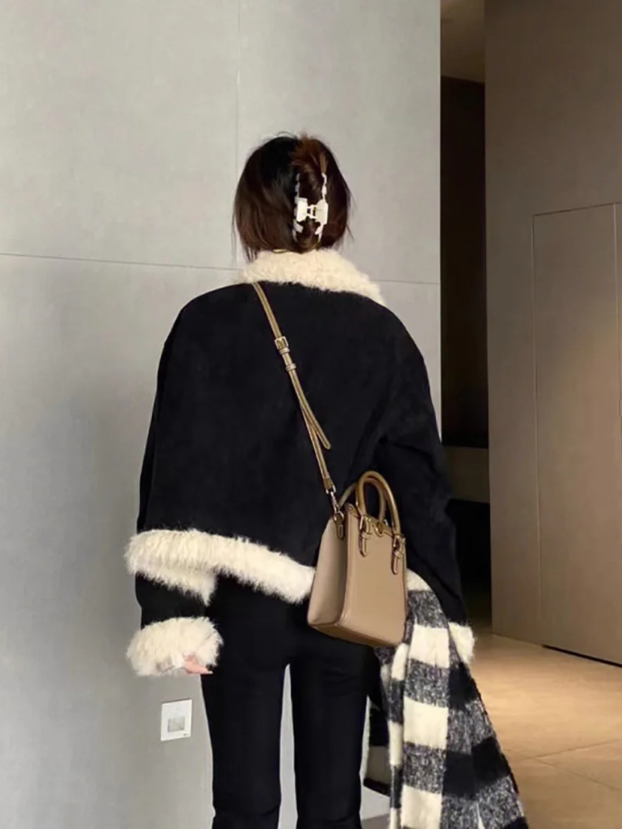 Winter Korean Fashion Lambwool Jacket Warm Women Plus Velvet Coats Casual Plush Thicken Chaquetas Chic Fur Integrated Outerwears