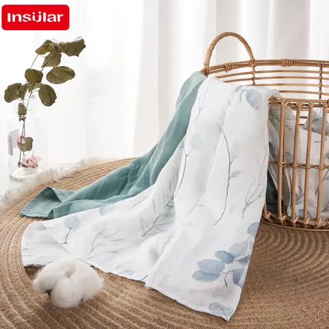 INSULAR 모슬린 담요, 아기 코튼 배넷저고리 신생아 이불, 유아 목욕 거즈 스카프, 아이 랩, 침낭 유모차 시트, 120x120cm