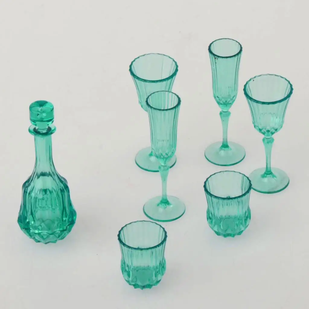 7 قطع من نماذج زجاجية لتزيين بيت الدمى من الأكريليك لمطبخ الحفلات باللون الأخضر الداكن #6