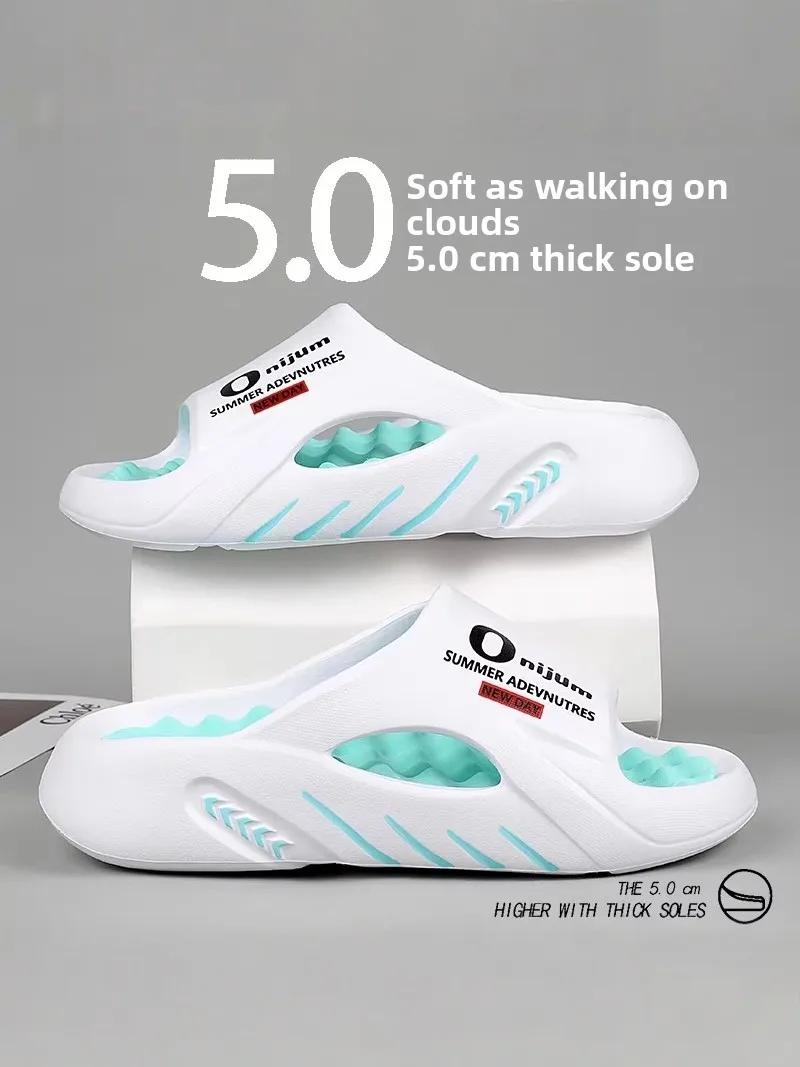 

Men's Summer Slippers Large Size 47 Slip-On Home Bath Anti-Slip Massage Sole Flat Sandals Comfortable Wearing EVA Material
