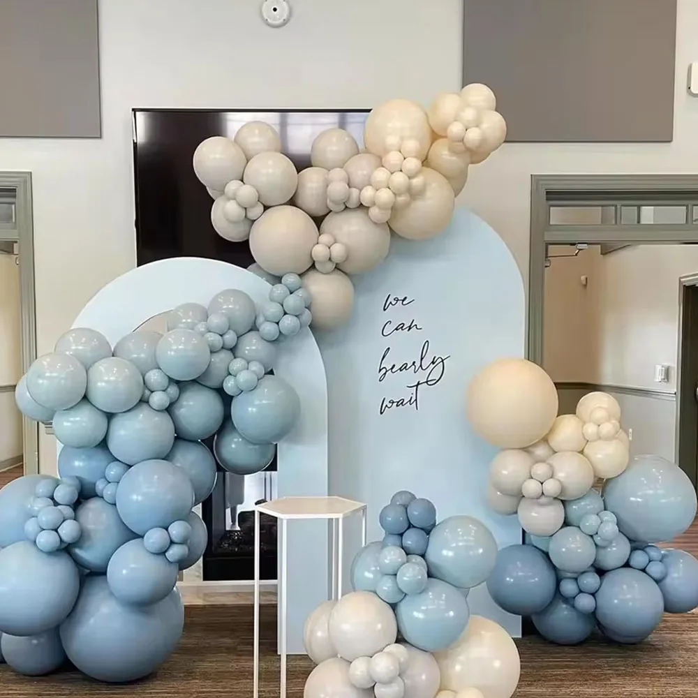114Pcs Blue Sand White Latex Balloon Garland Arch Kit for Bear Themed Baby Shower Birthday Party Wedding Bridal Party Decoration