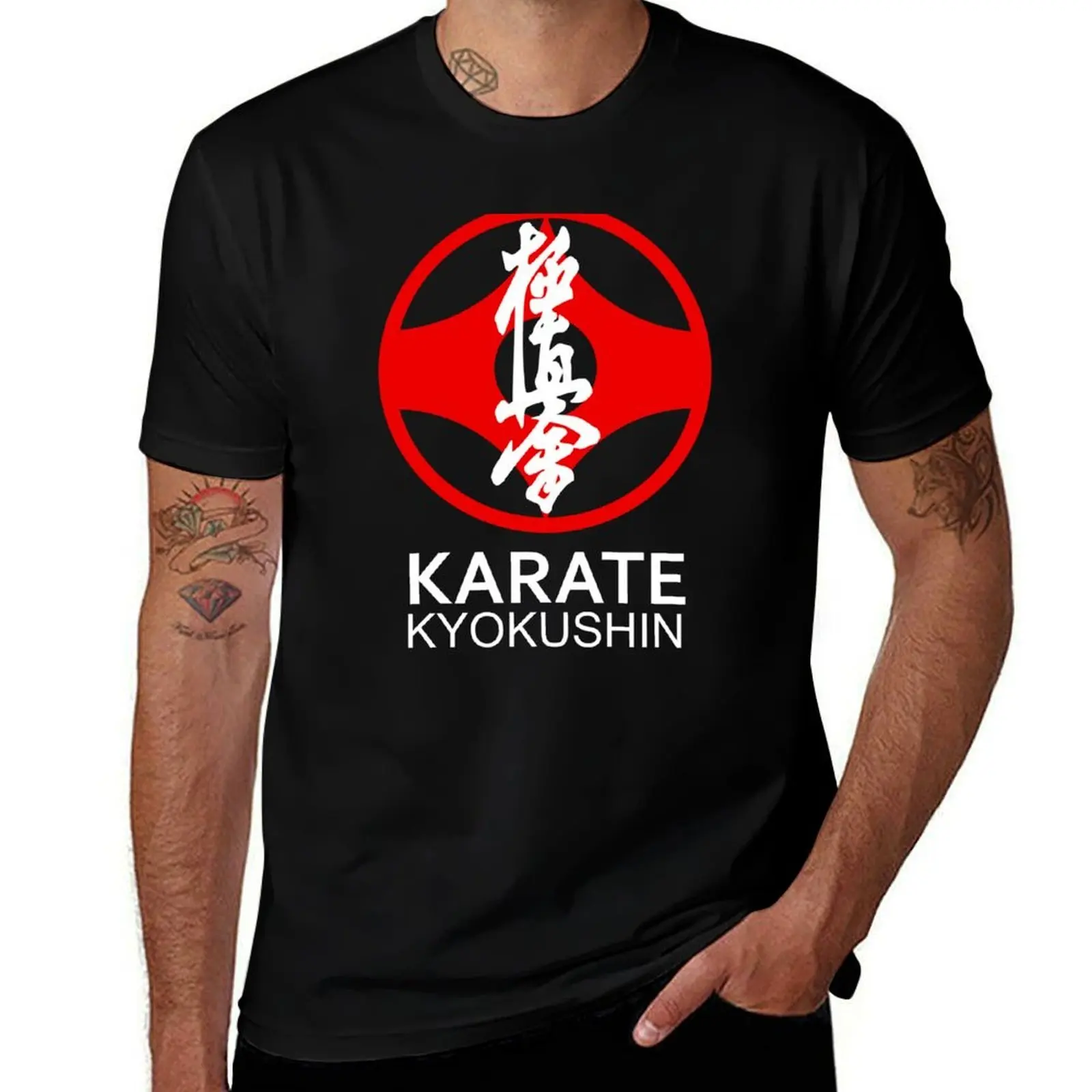 

Kyokushin Karate Symbol and Kanji White Text T-Shirt graphic t shirts for man man t shirts for men casual T-shirt