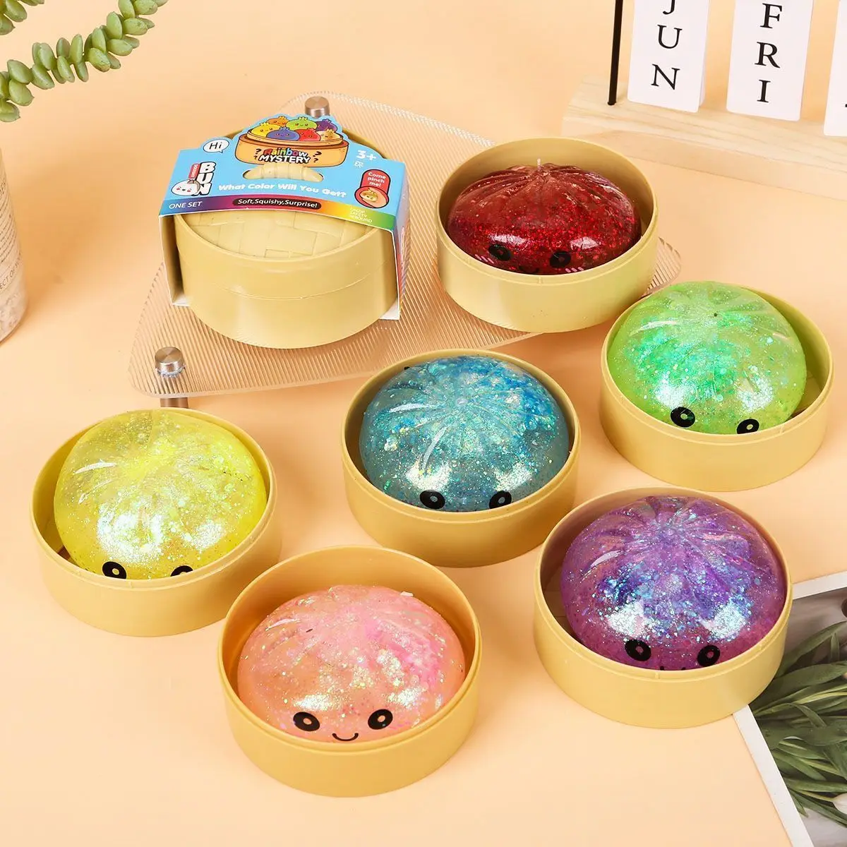 Glitter Dumpling Dumpling Squishy Glitter,Glitter Dumplings Squishy,Pereda Kecemasan Fidget, Adonan Lembut untuk Diremas dan Dilepas Tekan
