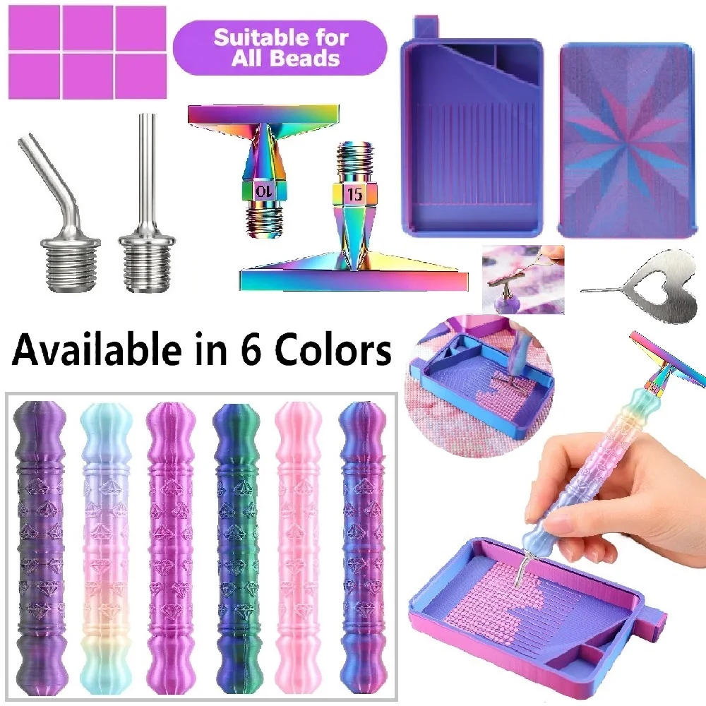 3D Diamond Pattern Dotting Pen Tool Accessory Set, Includes 1 Stainless Steel Bent Tip Fine Tube, 1 Stainless Steel Straight Tip Fine Tube, 10/15 Dotting Tips, Suitable for Adult DIY Diamond Painting Accessories