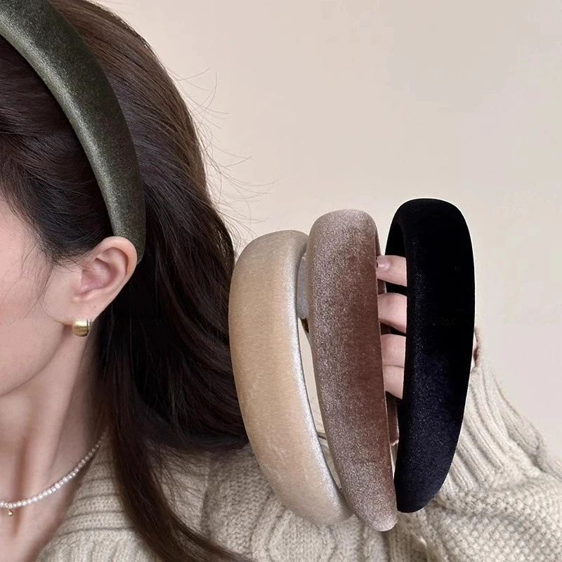 

Korean Sweet Wide-Edged Velvet Headband For Women New High-End Headband Autumn And Winter High Skull Thick Sponge Simple