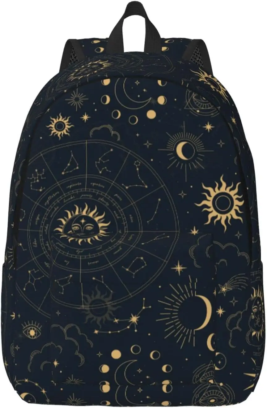 Backpack Casual Lightweight Gold Sun Moon And Stars Laptop Backpack Men Women Travel Bag Outdoor Canvas Daypack