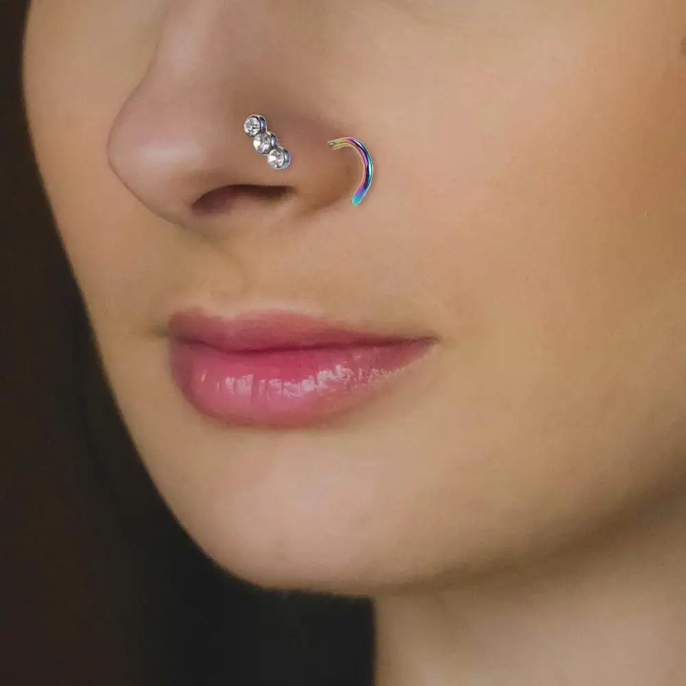Punk Stainless Steel Zircon Nose Screw Studs Opal Nostril Multicolour Diamond-studded Geometric Daily